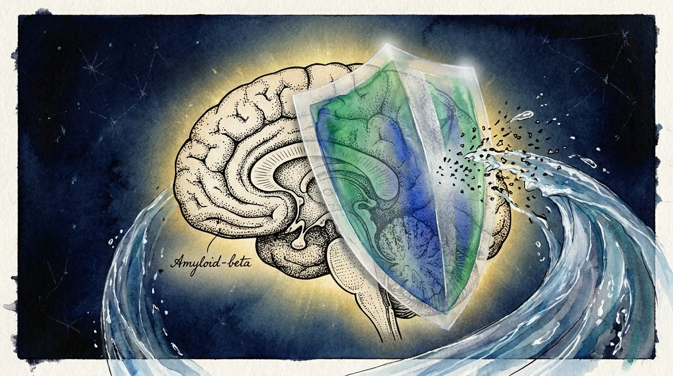 A conceptual illustration of a brain being protected by a shield and washed clean of toxins, representing the long-term benefits of sleep.