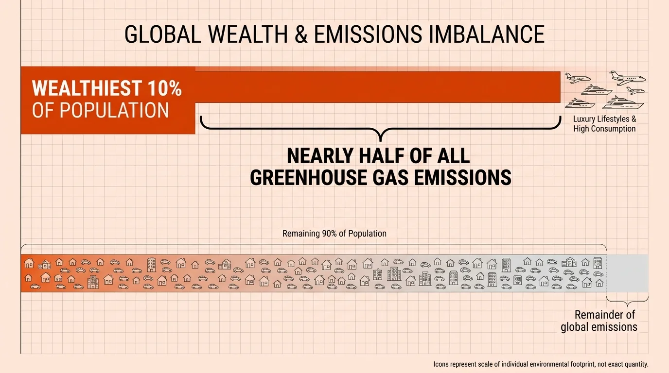 An infographic showing that the wealthiest 10 percent of the population is responsible for nearly half of all consumption-based emissions.