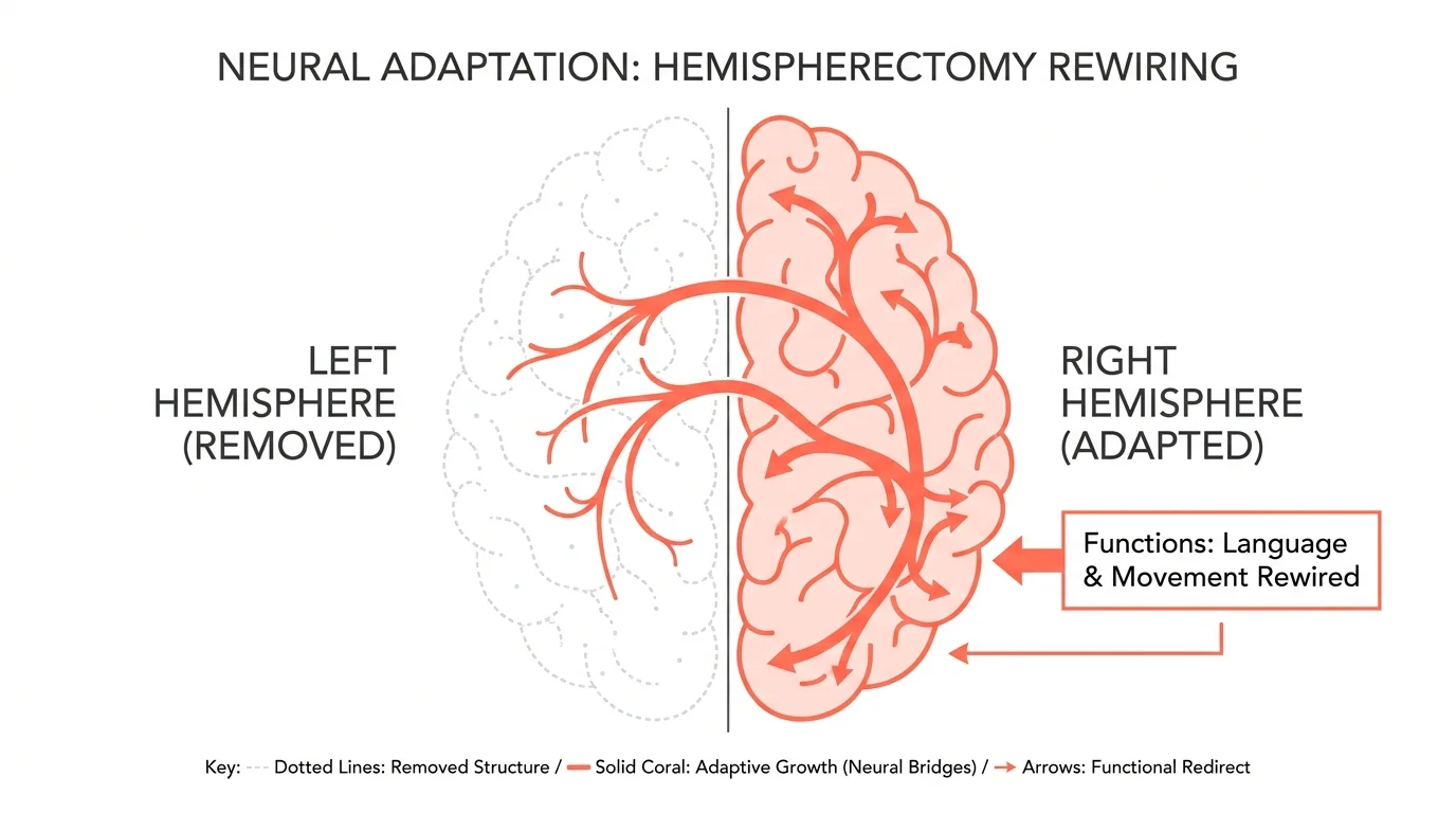 A diagram showing a brain with one side removed and the other side growing new neural connections.